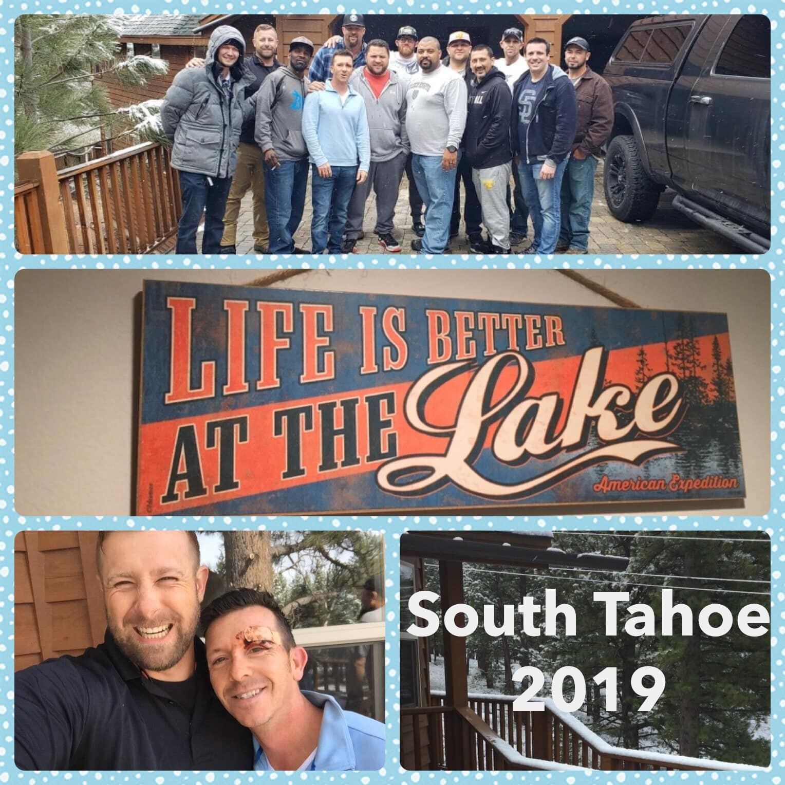 South Tahoe 2019 — snow, the lake sign and a couple of brothers