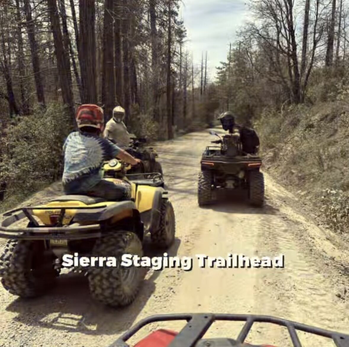 Sierra Staging Trailhead — quads lined up, ride about to begin