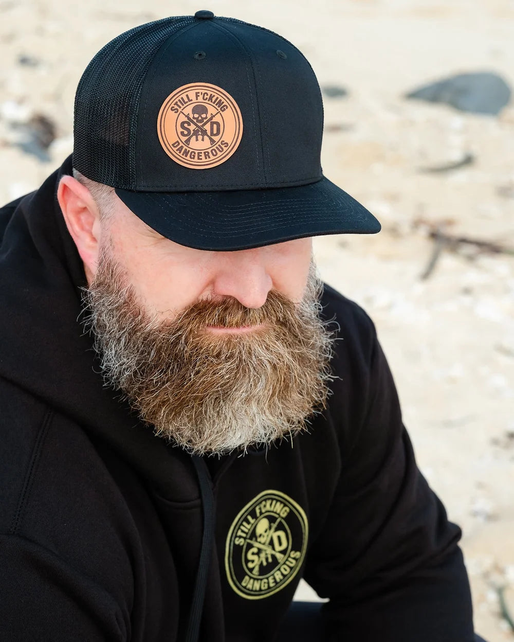 SFD Black Trucker Hat – Leather Patch Edition